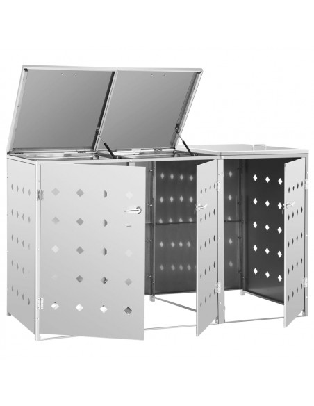 Copribidone per Spazzatura Triplo 240 L in Acciaio Inox