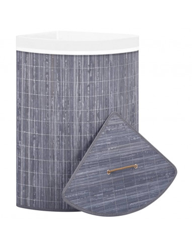 Cesto Portabiancheria Angolare in Bambù Grigio 60 L