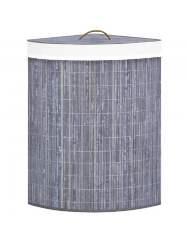 Cesto Portabiancheria Angolare in Bambù Grigio 60 L
