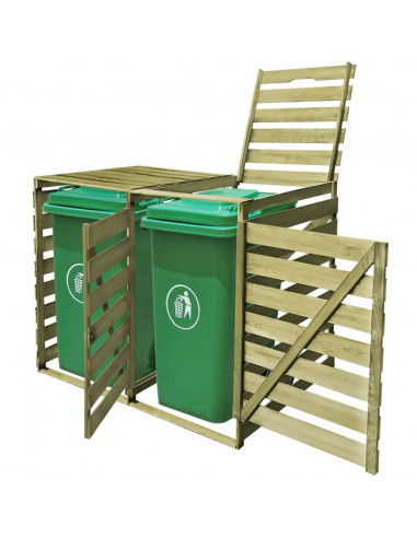 Copribidone Doppio per Spazzatura 240 L in Legno Impregnato