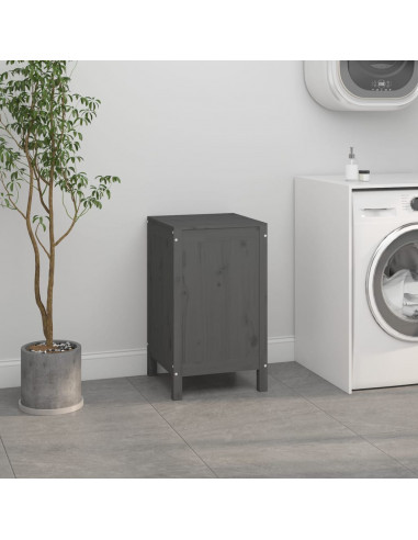 Contenitore per Bucato Grigio 44x44x76 cm Legno Massello Pino