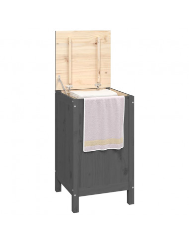 Contenitore per Bucato Grigio 44x44x76 cm Legno Massello Pino