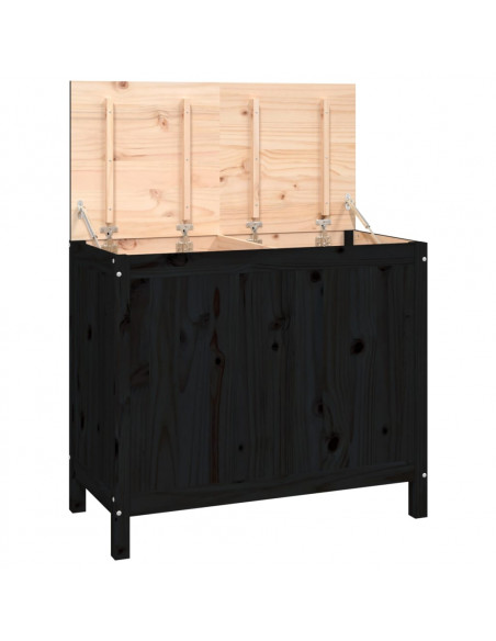 Contenitore per Bucato Nero 88,5x44x76 cm Legno Massello Pino