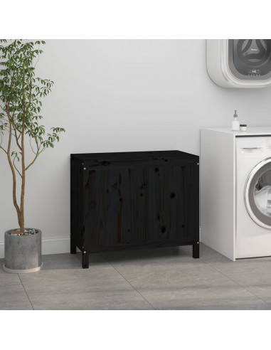 Contenitore per Bucato Nero 88,5x44x76 cm Legno Massello Pino