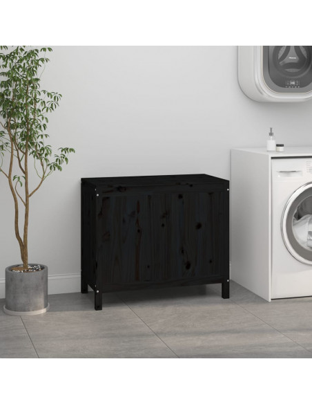 Contenitore per Bucato Nero 88,5x44x76 cm Legno Massello Pino