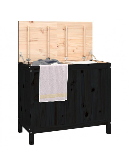 Contenitore per Bucato Nero 88,5x44x76 cm Legno Massello Pino