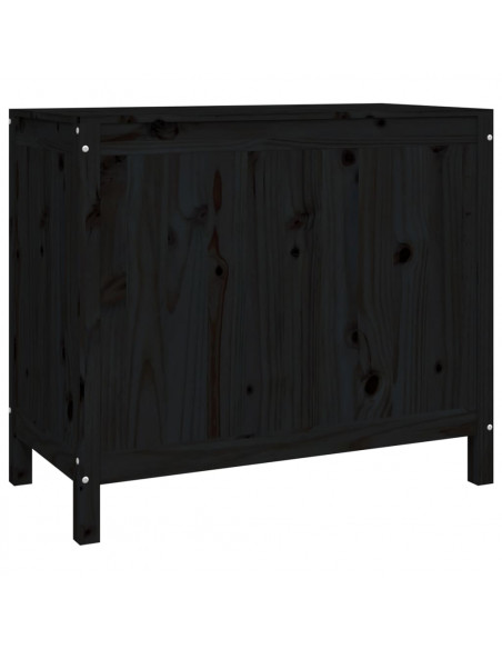 Contenitore per Bucato Nero 88,5x44x76 cm Legno Massello Pino