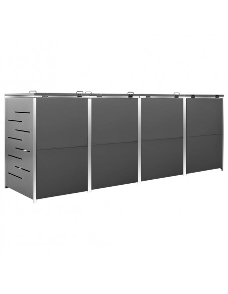 Copri Bidoni Pattume Quadruplo 276,5x77,5x112,5 cm Acciaio Inox