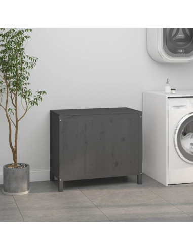 Contenitore per Bucato Grigio 88,5x44x76 cm Legno Massello Pino