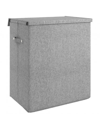 Cesto Biancheria Pieghevole Grigio 51x34,5x59 cm Lino Finto