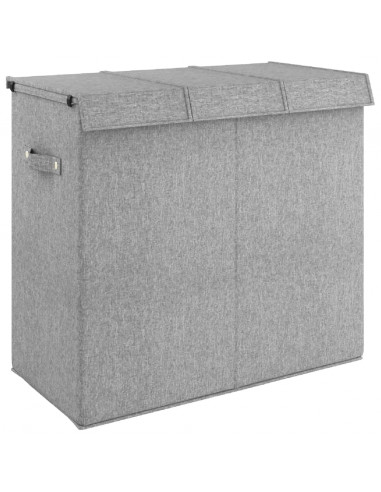 Cesto Biancheria Pieghevole Grigio 64,5x34,5x59 cm Lino Finto