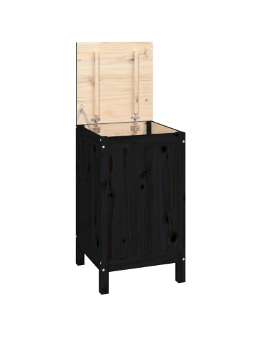 Contenitore per Bucato Nero 44x44x76 cm Legno Massello Pino