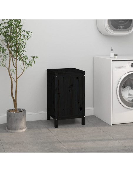 Contenitore per Bucato Nero 44x44x76 cm Legno Massello Pino