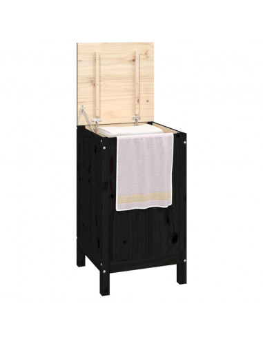 Contenitore per Bucato Nero 44x44x76 cm Legno Massello Pino