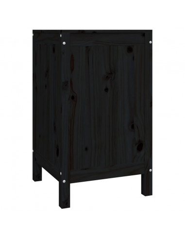 Contenitore per Bucato Nero 44x44x76 cm Legno Massello Pino