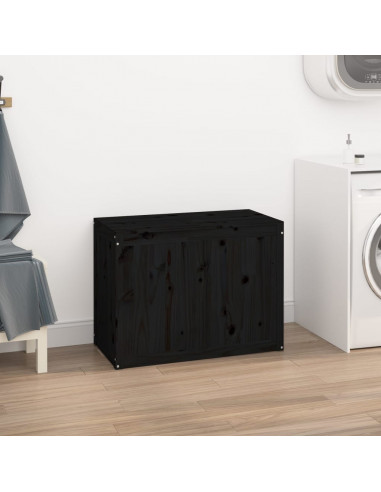 Contenitore per Bucato Nero 88,5x44x66 cm Legno Massello Pino