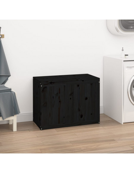 Contenitore per Bucato Nero 88,5x44x66 cm Legno Massello Pino