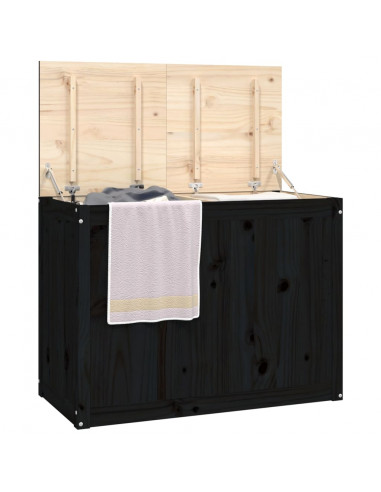 Contenitore per Bucato Nero 88,5x44x66 cm Legno Massello Pino