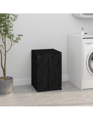 Contenitore per Bucato Nero 44x44x66 cm Legno Massello Pino