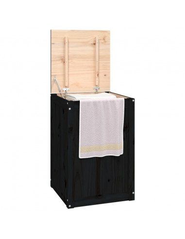 Contenitore per Bucato Nero 44x44x66 cm Legno Massello Pino