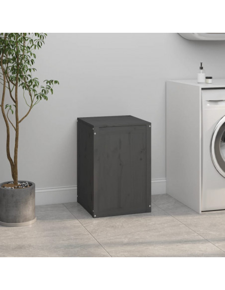 Contenitore per Bucato Grigio 44x44x66 cm Legno Massello Pino