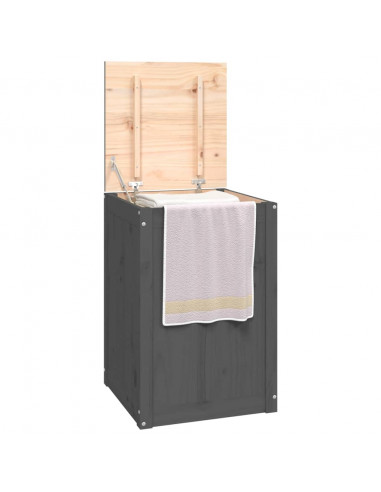 Contenitore per Bucato Grigio 44x44x66 cm Legno Massello Pino
