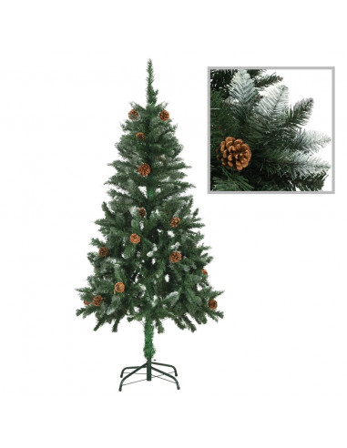 Albero di Natale Artificiale Pigne e Brillantini Bianchi 150 cm