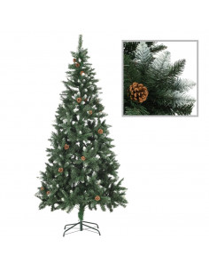 Albero di Natale Artificiale Pigne e Brillantini Bianchi 210 cm 2