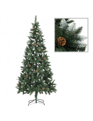Albero di Natale Artificiale Pigne e Brillantini Bianchi 210 cm