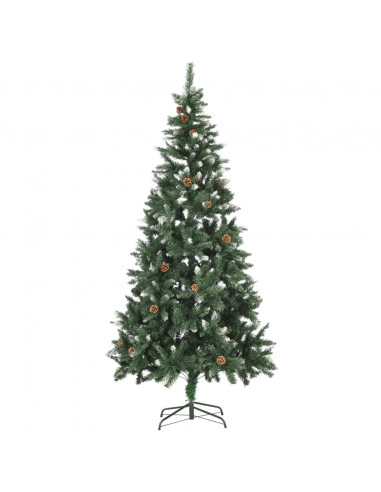 Albero di Natale Artificiale Pigne e Brillantini Bianchi 210 cm
