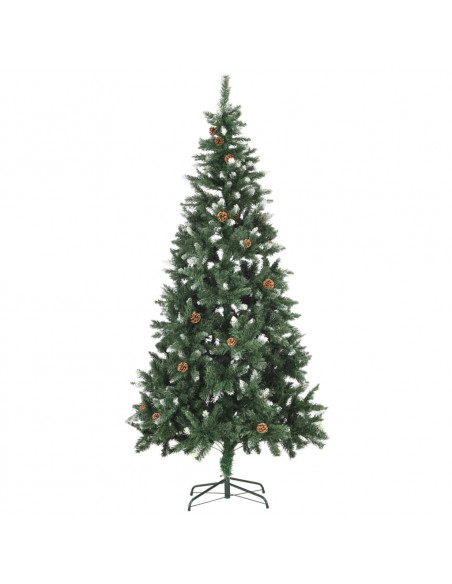 Albero di Natale Artificiale Pigne e Brillantini Bianchi 210 cm