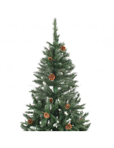 Albero di Natale Artificiale Pigne e Brillantini Bianchi 210 cm