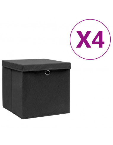 Contenitori con Coperchi 4 pz 28x28x28 cm Nero