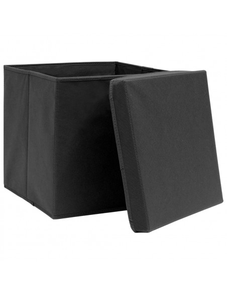 Contenitori con Coperchi 4 pz 28x28x28 cm Nero