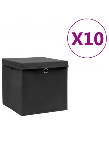 Contenitori con Coperchi 10 pz 28x28x28 cm Nero
