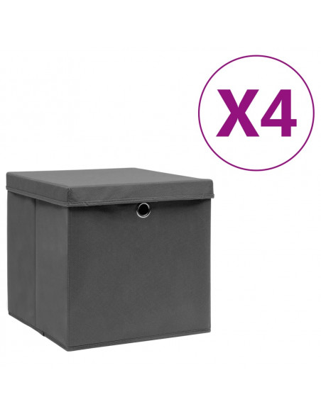 Contenitori con Coperchi 4 pz 28x28x28 cm Grigio