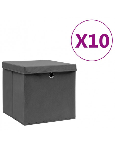 Contenitori con Coperchi 10 pz 28x28x28 cm Grigio