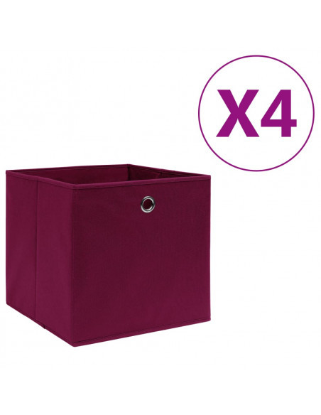 Contenitori 4 pz in Tessuto non Tessuto 28x28x28 cm Rosso Scuro