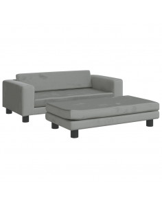 Divano Bambini Poggiapiedi Grigio Chiaro 100x50x30 cm Velluto 2