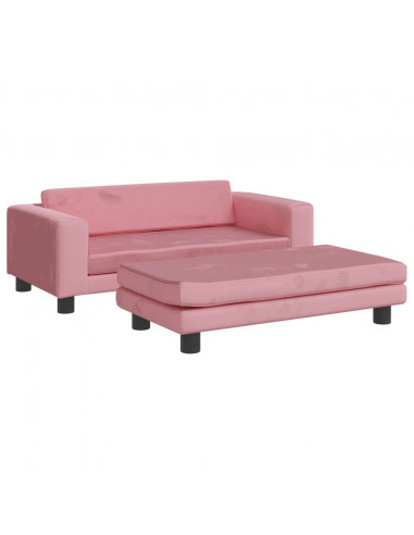 Divano per Bambini con Poggiapiedi Rosa 100x50x30 cm in Velluto