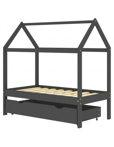 Giroletto Bambini Cassetto Grigio Scuro Pino Massello 70x140 cm