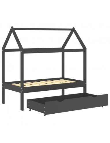 Giroletto Bambini Cassetto Grigio Scuro Pino Massello 70x140 cm