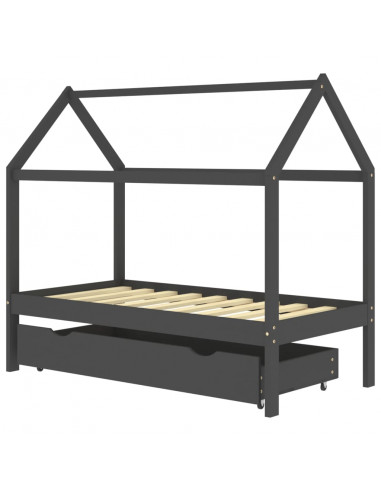 Giroletto Bambini Cassetto Grigio Scuro Pino Massello 80x160cm