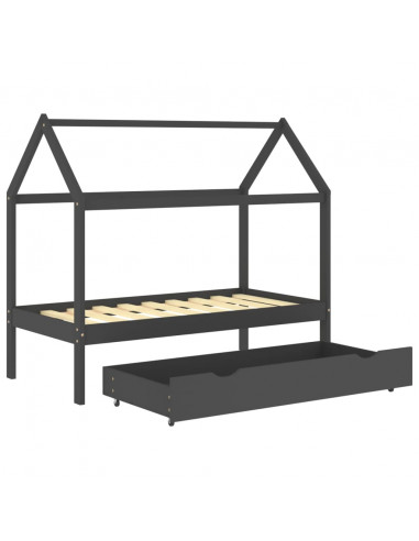 Giroletto Bambini Cassetto Grigio Scuro Pino Massello 80x160cm