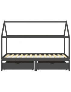 Giroletto Bambini Cassetti Grigio Scuro Pino Massello 90x200 cm 2