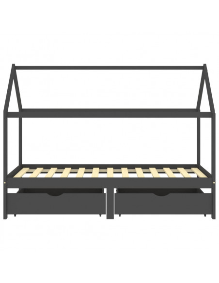 Giroletto Bambini Cassetti Grigio Scuro Pino Massello 90x200 cm