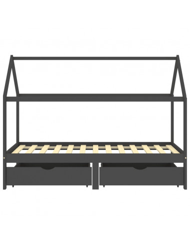 Giroletto Bambini Cassetti Grigio Scuro Pino Massello 90x200 cm