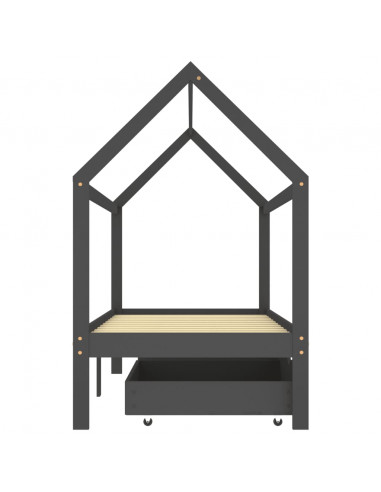 Giroletto Bambini Cassetti Grigio Scuro Pino Massello 90x200 cm