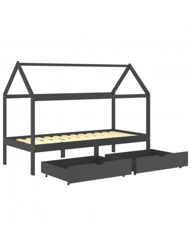 Giroletto Bambini Cassetti Grigio Scuro Pino Massello 90x200 cm