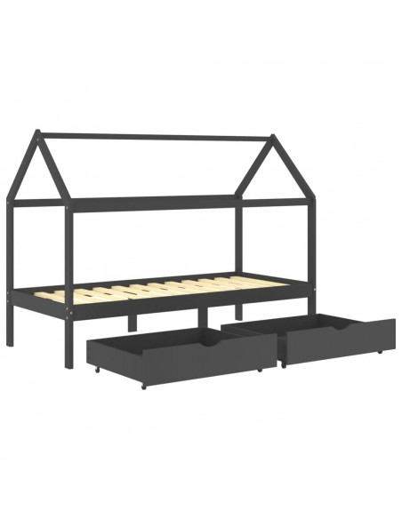 Giroletto Bambini Cassetti Grigio Scuro Pino Massello 90x200 cm